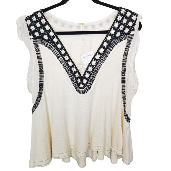 Free People Womens M Cream Linen Blend Ecru Combo - Picture 2 of 9